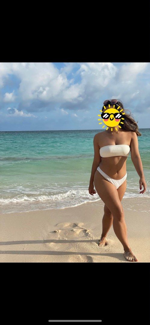 Zaful bandeau swimsuit bikini - white (Category: Bikinis & Swimsuits) located in Binangonan. Submitted by decsssss (Listing ID 1294712559, Image 3). Description: Used once. Size small on tag, bottom (not used) is kinda sikip on me. I am 32-27-34 for reference. Note: notice thè different shades of white sa when worn? i am wearing a different bottom in the pic because masikip ung nasa original set.