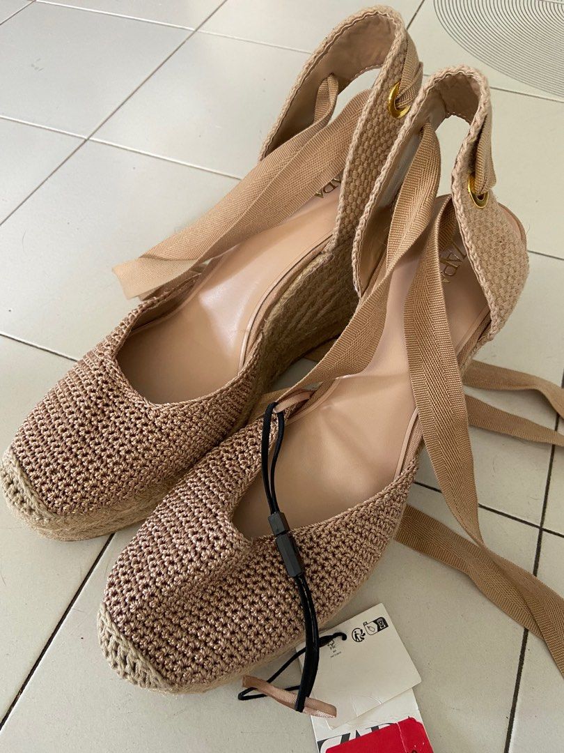 Zara Crochet Espadrilles Wedges Size 39 Women s Fashion Footwear Wedges on Carousell
