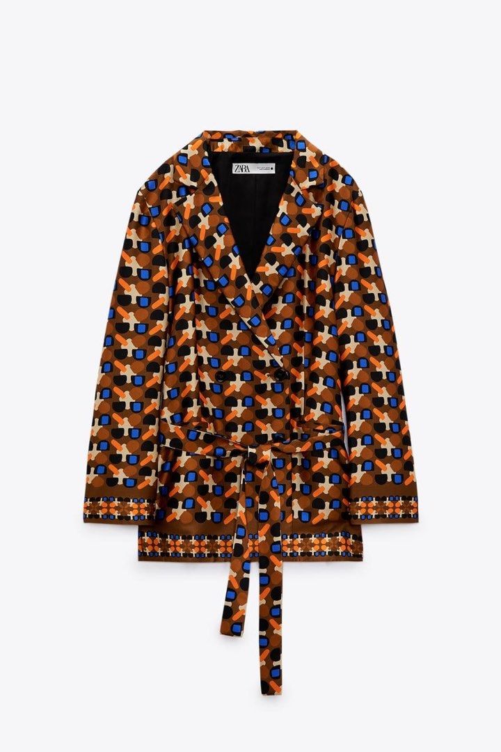 Zara Printed Blazer with Belt Women s Fashion Coats Jackets and Outerwear on Carousell