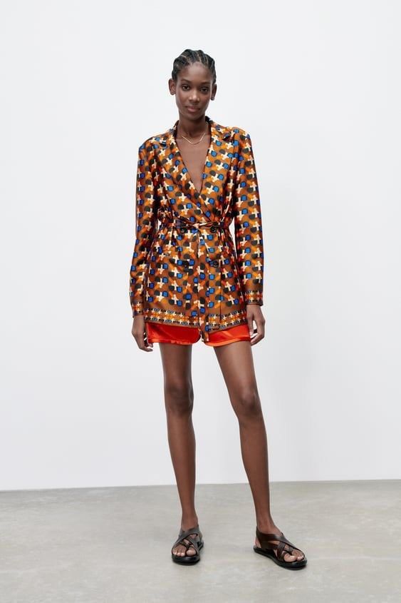 Zara Printed Blazer with Belt Women s Fashion Coats Jackets and Outerwear on Carousell