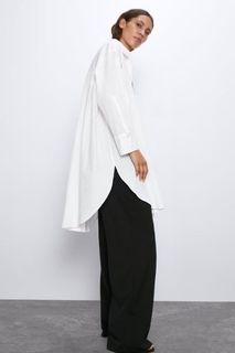 ZARA White Oversized Split Hem Long Back Polo Shirt