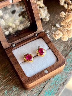 10 Karat Gold Pink Ruby Earrings