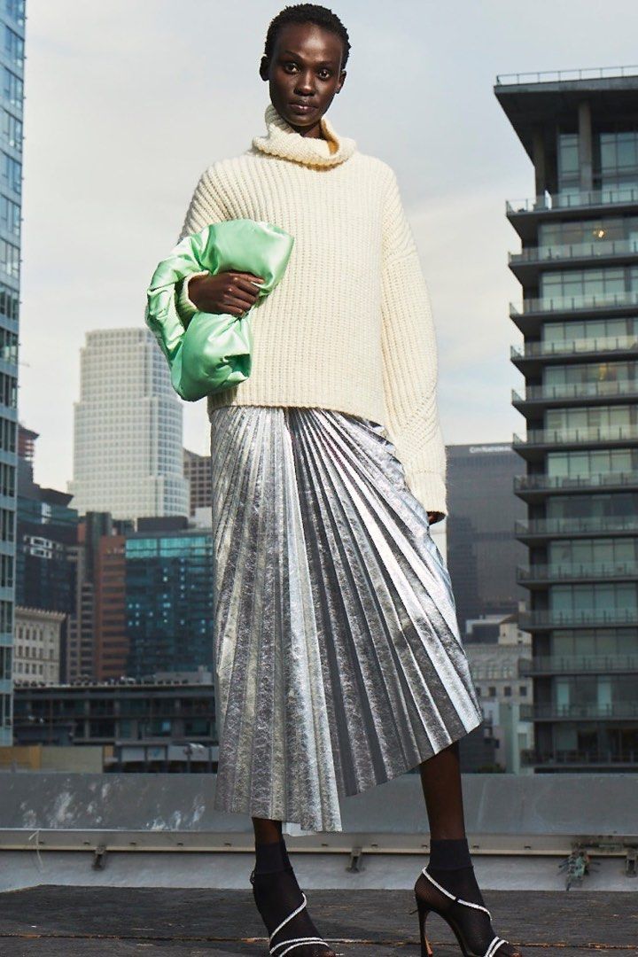 Metallic midi skirt outfit new arrivals