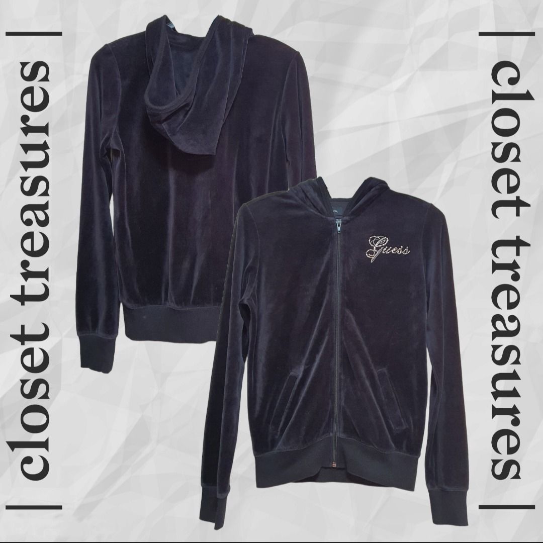 Black Velvet Zip Up Jacket Guess Women s Fashion Coats Jackets and Outerwear on Carousell