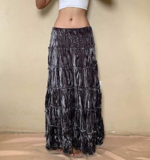 Boho Tiered Velvet Maxi/ Long Skirt