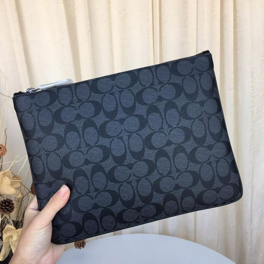 Coach Large Pouch In Signature Canvas Women Men Wristlet Clutch