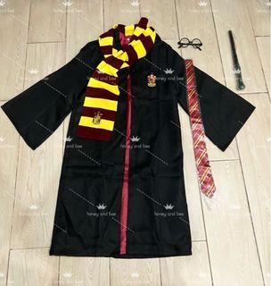 Hogwarts Gryffindor Student Cosplay Harry Potter Hermione Granger Black Cloak Robe Necktie Wand Scarf Glasses Unisex Uniform Wizard Costume Set