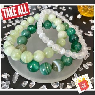 Natural Crystal Bundle - Xiu yu Jade / Green botswana / Selenite
