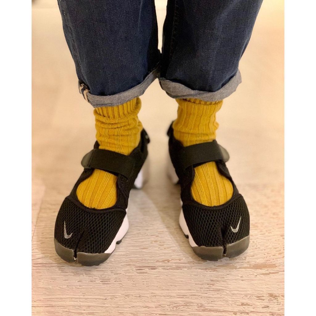 Nike Air Rift BR 忍者鞋黑白黑色透氣網眼款大尺寸魔鬼氈分趾鞋足袋