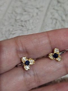S925 Blue Sapphire Stone Flower Earrings