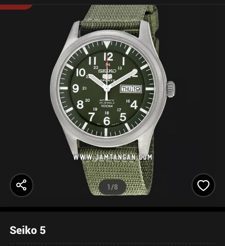 Seiko Original Warna Hijau Army Preloved, Fesyen Pria, Jam