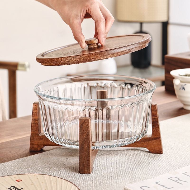 Solid wooden lid with serving bowl and stand