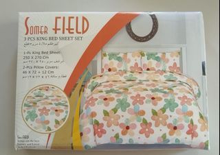 Somer Field 3 Pcs. King Size Bed Sheet Set - Peach Flowers