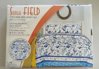Somer Field 3 Pcs. King Size Bed Sheet Set - Blue and White