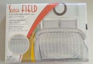 Somer Field 3 Pcs. King Size Bed Sheet Set - Gray & White