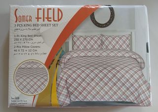Somer Field 3 Pcs. King Size Bed Sheet Set - Red Checkered