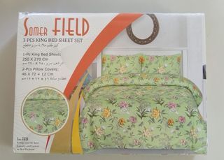 Somer Field 3 Pcs. King Size Bed Sheet Set - Green and Yellow Floral