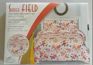 Somer Field 3 Pcs. King Size Bed Sheet Set - Yellow & Pink Floral