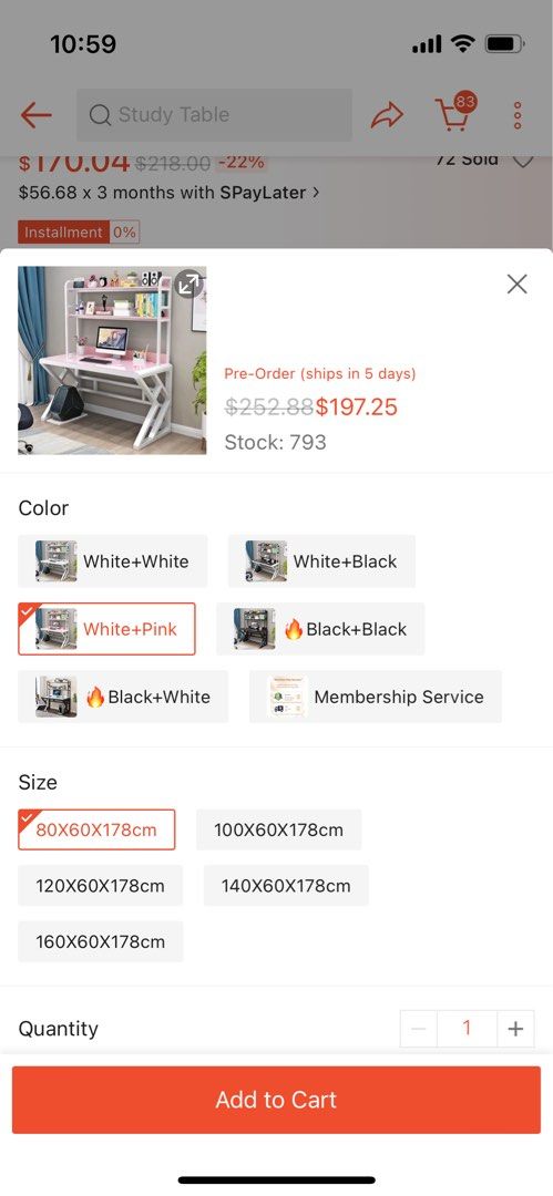 Study desk (Category: Tables & Sets) located in Singapore. Submitted by minidark (Listing ID 1295373339, Image 1). Description: Brought only few months. Too big for daughter bedroom. Condition 9/10 selling very low price. Table almost like brand new..