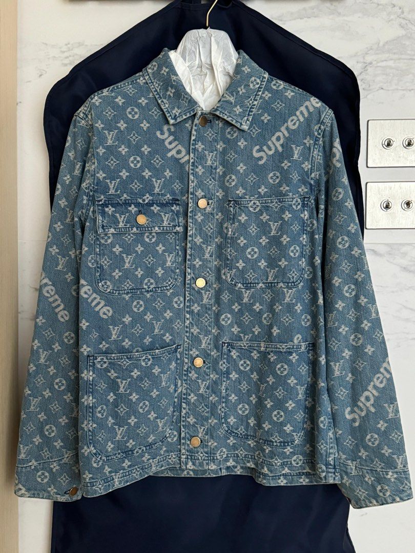 Supreme x louis vuitton jacquard denim chore coat blue online