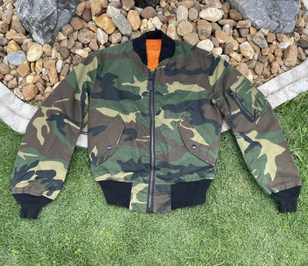 Vintage alpha industries camo design made usa bomber jacket Men s Fashion Activewear on Carousell