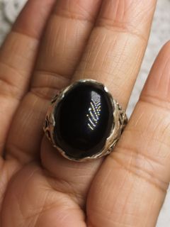 Vintage Australian black tourmaline sterling silver 925 ring, size 9