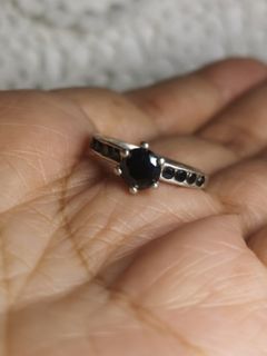 Vintage black Russian diamond sterling silver 925 ring, size 6