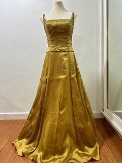 Yellow Gold strapless prom dress/ Long gown
