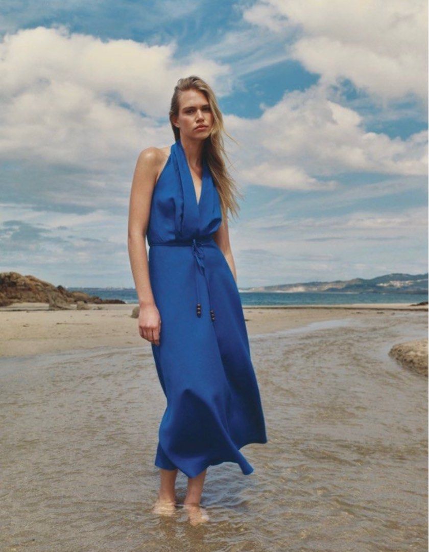 Blue linen dress zara 2025