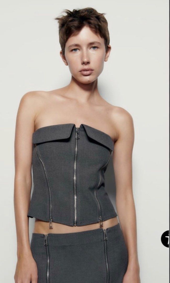 Zara zipper bustier top Women s Fashion Tops Other Tops on Carousell