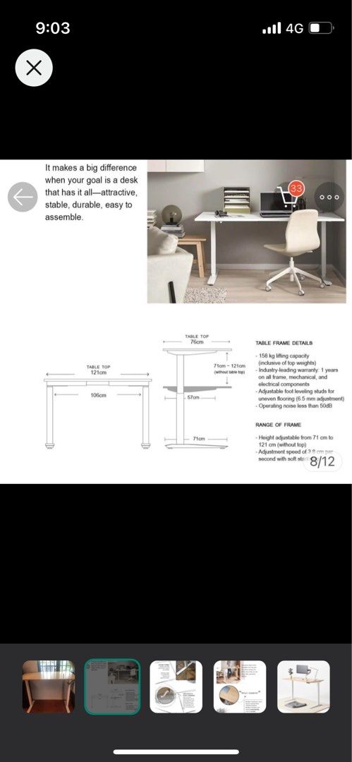 Adjustable study computer bamboo table (Category: Tables & Sets) located in Singapore. Submitted by ete2023 (Listing ID 1295550247, Image 2). Description: Bamboo Study Table with Adjustable Crank – Sturdy & Stylish Upgrade your workspace with this eco-friendly bamboo study table, designed for both comfort and functionality. The adjustable crank mechanism allows you to effortlessly switch between sitting and standing positions, making it perfect f