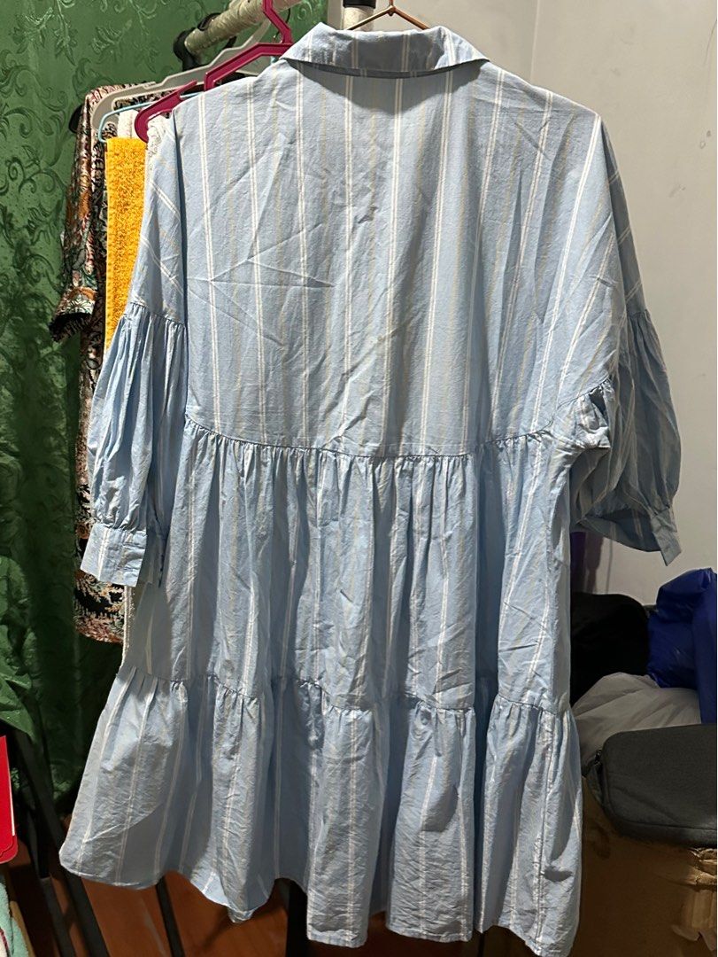Blue Dress with pleats from Mango (Category: Dresses) located in Manila. Submitted by lennash (Listing ID 1295611466, Image 2). Description: With minimal stain at the back can be removed when washed. Can fit up to XL.