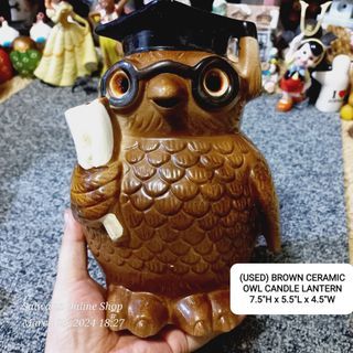 BROWN CERAMIC OWL CANDLE LANTERN / HOLDER • Japan Surplus