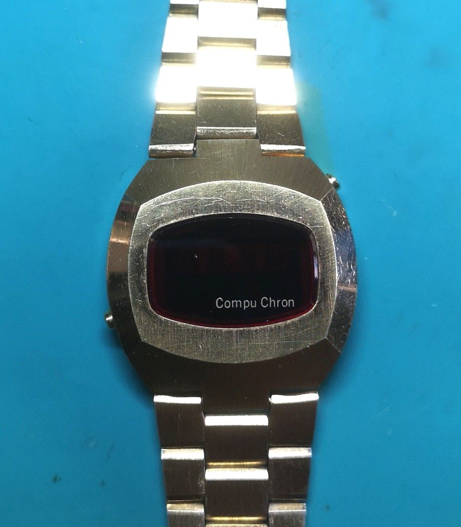 Compu chron vintage red led watch for repair restore