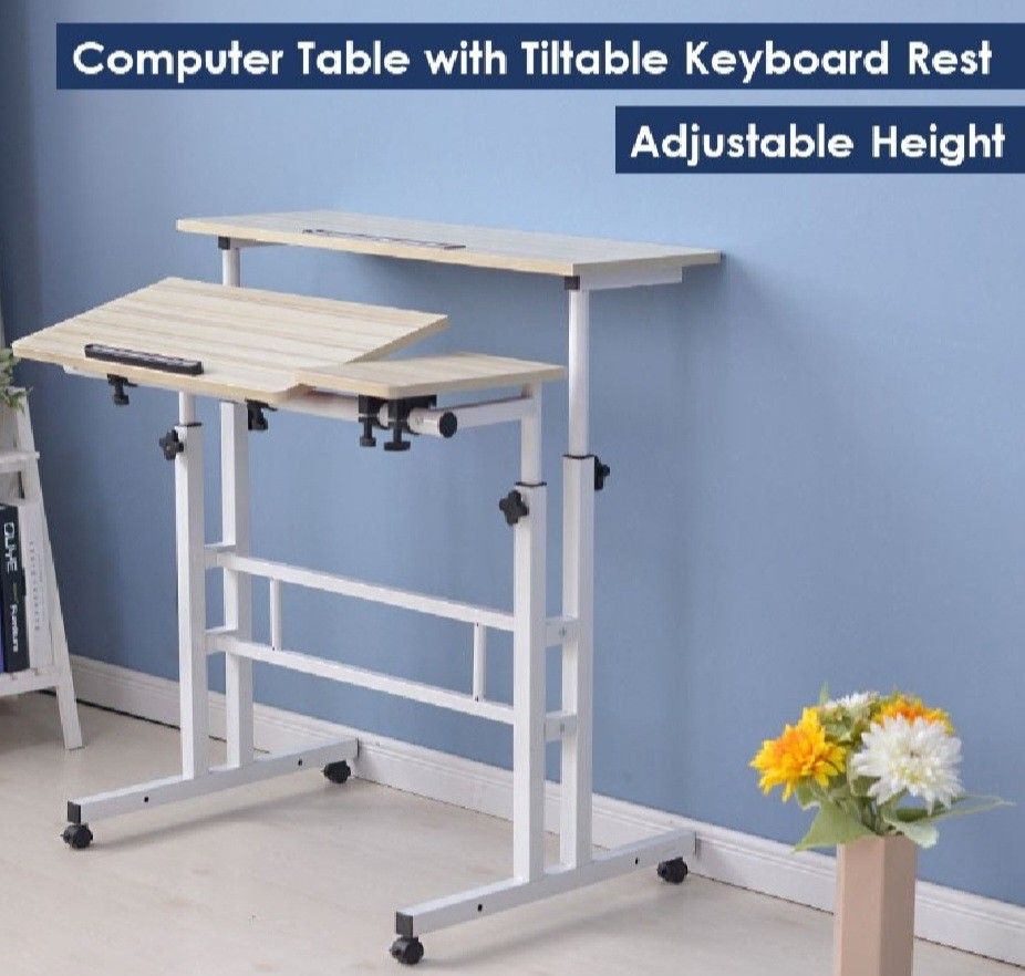 Computer Table (Category: Tables & Sets) located in Singapore. Submitted by jaslyn_chua (Listing ID 1295662958, Image 1). Description: Computer Table with Tiltable Keyboard Rest for Bedroom Living Room Study Room Work Desk Pine colour, Dimension: 80cm by 30 cm.