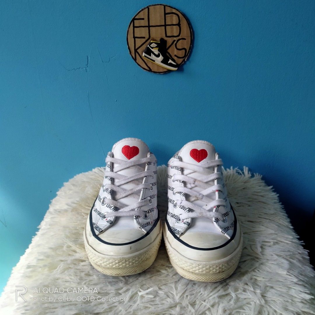 Converse Chuck 70 OX Love Fearlessly (Category: Sneakers) located in Lapu Lapu. Submitted by ehb4283ootd (Listing ID 1295526717, Image 2). Description: Very rare/ limited edition. Pure leather material. Size US 6 Women | EUR 36.5 | 230mm Size US 4 Men Very good condition. Sanized and washed. Expect minimal dirt on surface due to usage. Proven shipping nationwide. MOP through GCASH payment. Also, accept Palawan, Cebuana and MLuillier payment..