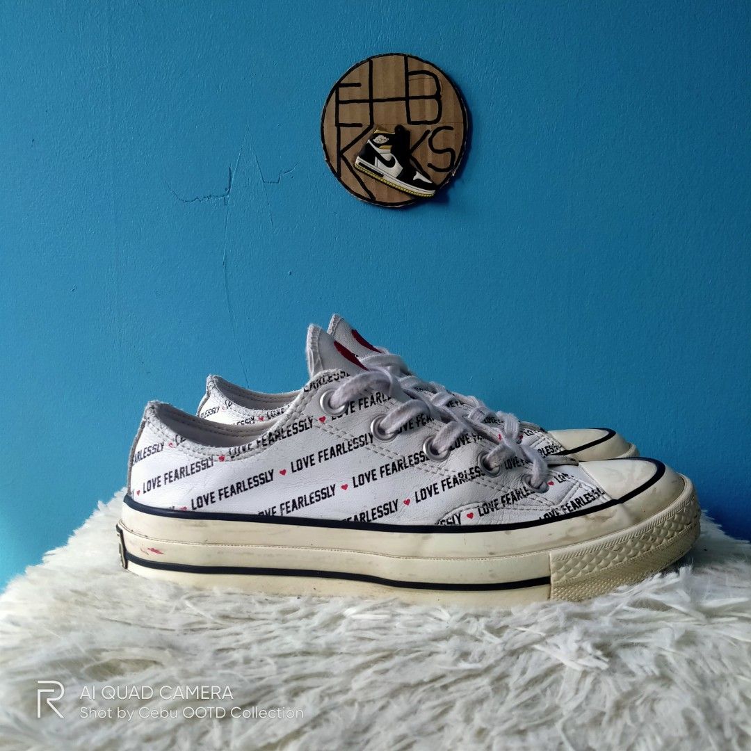 Converse Chuck 70 OX Love Fearlessly (Category: Sneakers) located in Lapu Lapu. Submitted by ehb4283ootd (Listing ID 1295526717, Image 3). Description: Very rare/ limited edition. Pure leather material. Size US 6 Women | EUR 36.5 | 230mm Size US 4 Men Very good condition. Sanized and washed. Expect minimal dirt on surface due to usage. Proven shipping nationwide. MOP through GCASH payment. Also, accept Palawan, Cebuana and MLuillier payment..