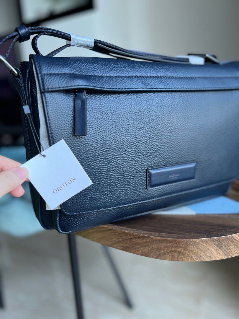 Dark blue genuine leather OROTON Briefcase BNWT, Computers Tech