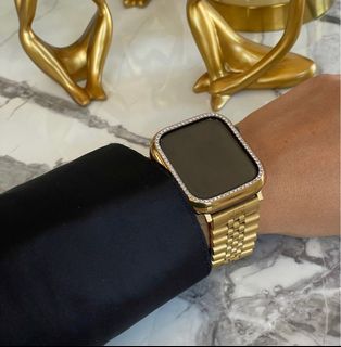 Gold Apple Watch Protector with Cubic Zirconia 38mm 40mm 41mm, Apple Watch Strap, iWatch Band