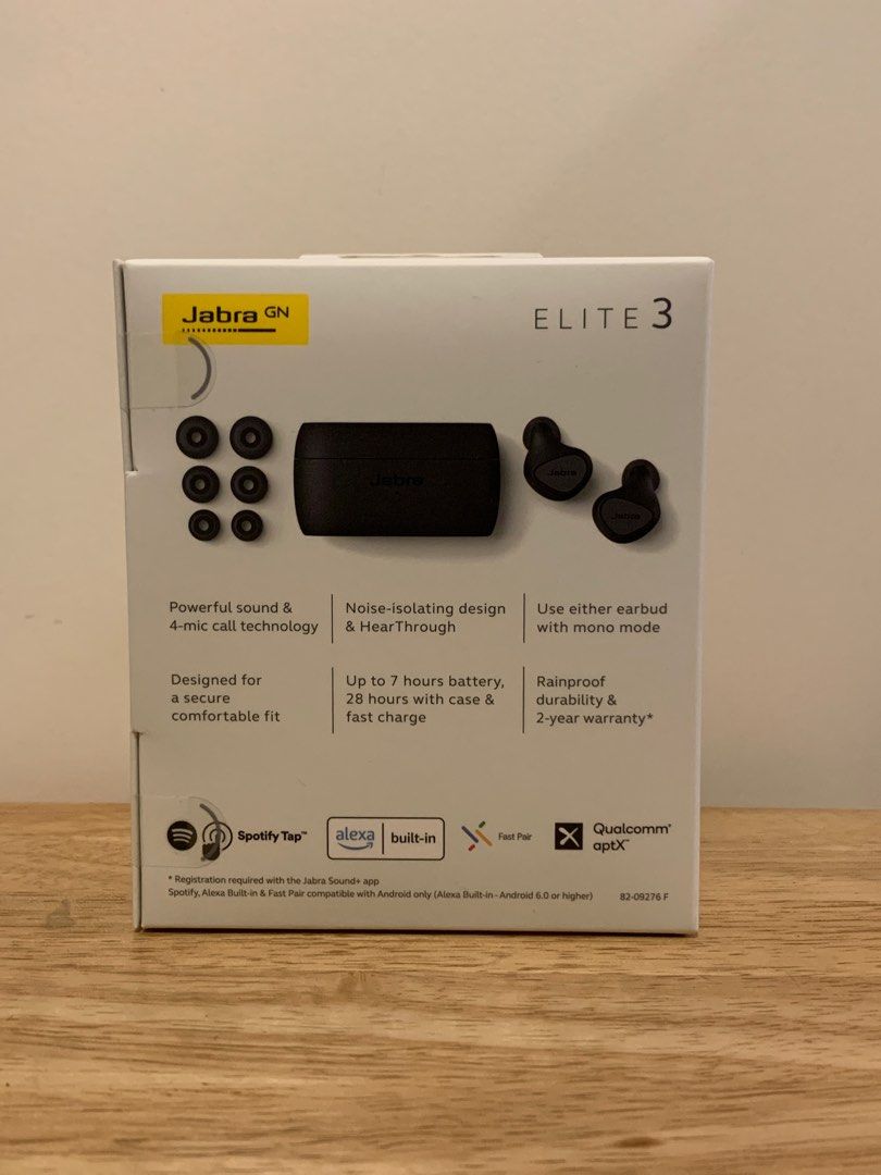 Jabra Elite 3 TWS Black (Category: Earphones) located in Mandaluyong City. Submitted by katesiri.preloved (Listing ID 1295654824, Image 3). Description: BRAND NEW Black Powerful sound and 4-mic call technology Noise-isolating design and HearThrough Use either earbud with mono mode Up to 7 hours battery, 28 hours with case and fast charge.