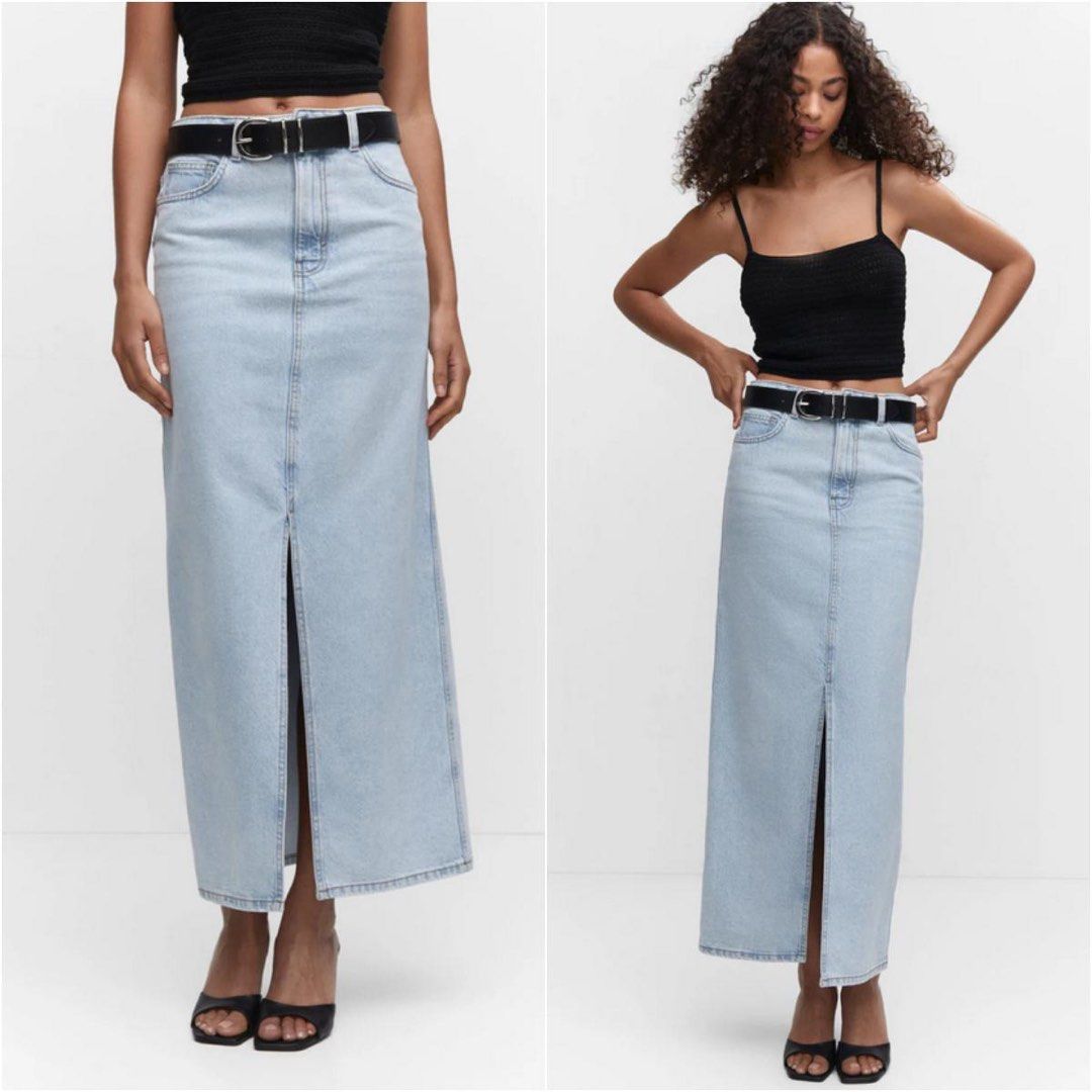 Mango denim skirt with slit opening
