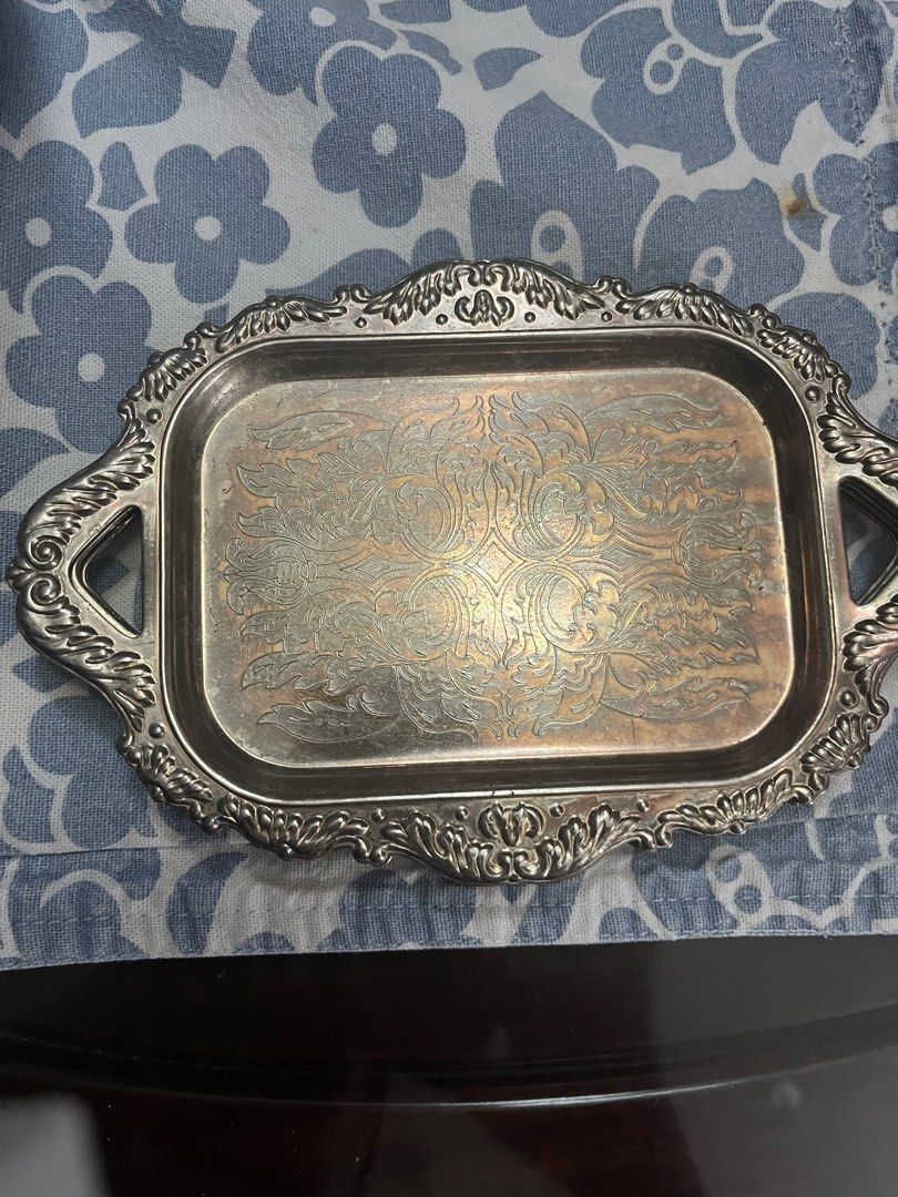 mini silverplated tray. 7 x5 inches (Category: Coffee & Tea Tableware) located in San Juan City. Submitted by vangie1019 (Listing ID 1295608866, Image 1). Description: silverplated tray for serving snacks, etc. 7x 5 inches, 5 for 1k.