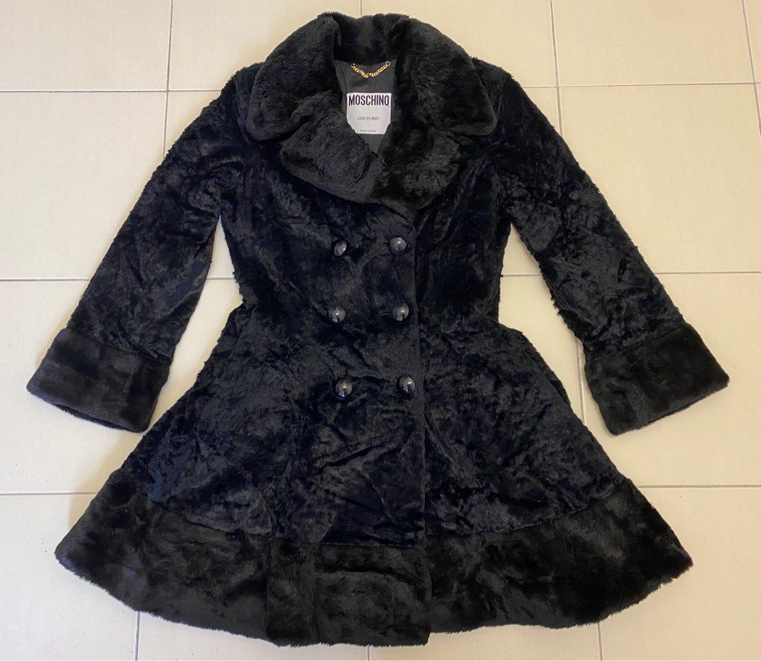 Moschino couture black faux fur coat