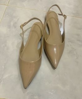 Charles and Keith Patent Pointed-Toe Slingback Flats - Nude