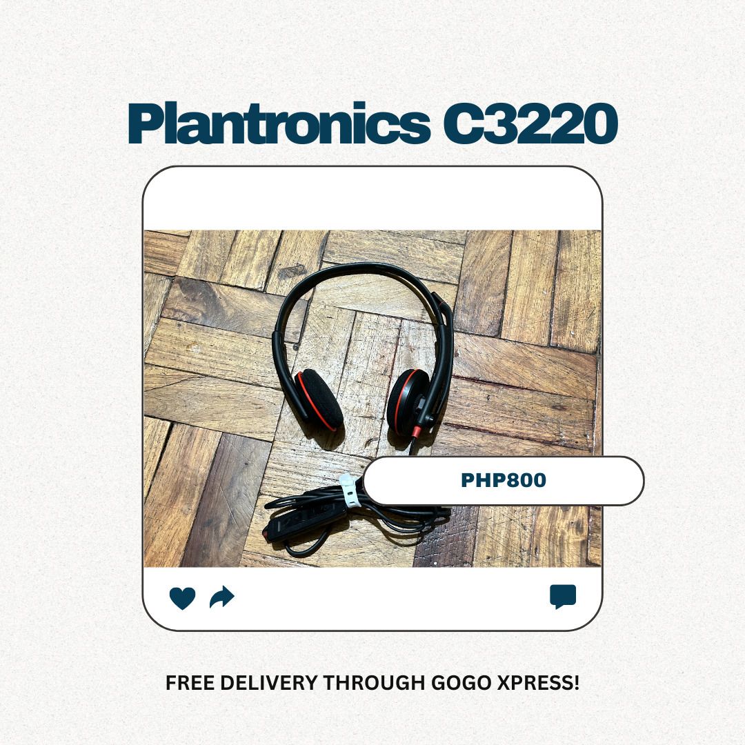 Plantronics C3220 (Category: Headphones & Headsets) located in Quezon City. Submitted by franceseeeeee (Listing ID 1295653040, Image 1). Description: Bought this last Sept 2021. Replaced the original ear pads (I can give you 2 spare ear pads aside from what's in the photo) Issue: Remote call control is not working (or baka di lang pala ako marunong gumamit, lol) RFS: not using it anymore.