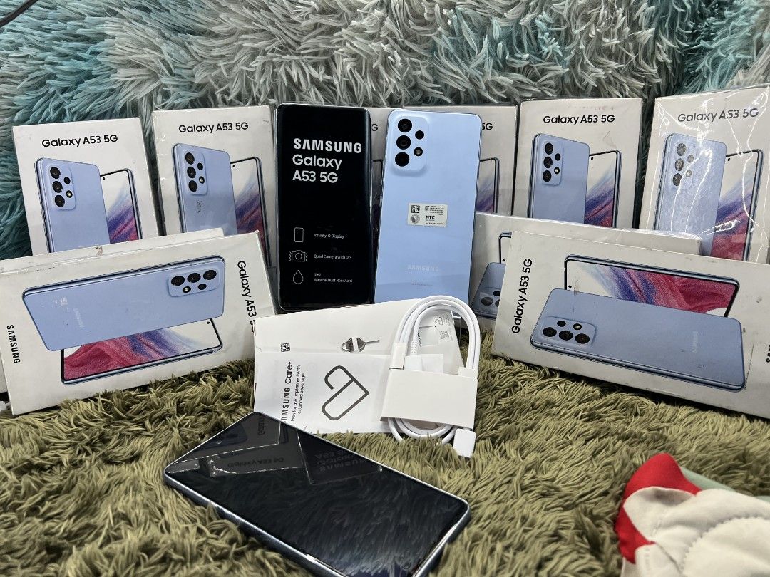 Samsung A53 5g (Category: Samsung) located in Quezon City. Submitted by mubrogadgets (Listing ID 1295584337, Image 2). Description: SUPER SALE!!! 🔥SAMSUNG A53 5g❤️ for sale or swap 8500 pesos only NEW!mall full-out unit, not used may mga amoled burn na bo scratches or dents ➡️Super linaw ng both camera ➡️finger print in display ➡️gaming Phone • 128GB | 8GB • NTC •Super AMOLED, 120Hz, 800 nits (HBM) •5000 mahh •Exynos 1280 (5 nm) • Inclusion: com