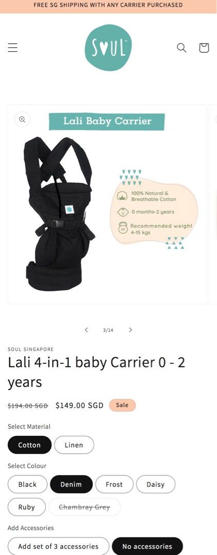 Soul Sling Lali 4 in 1 baby carrier in Denim