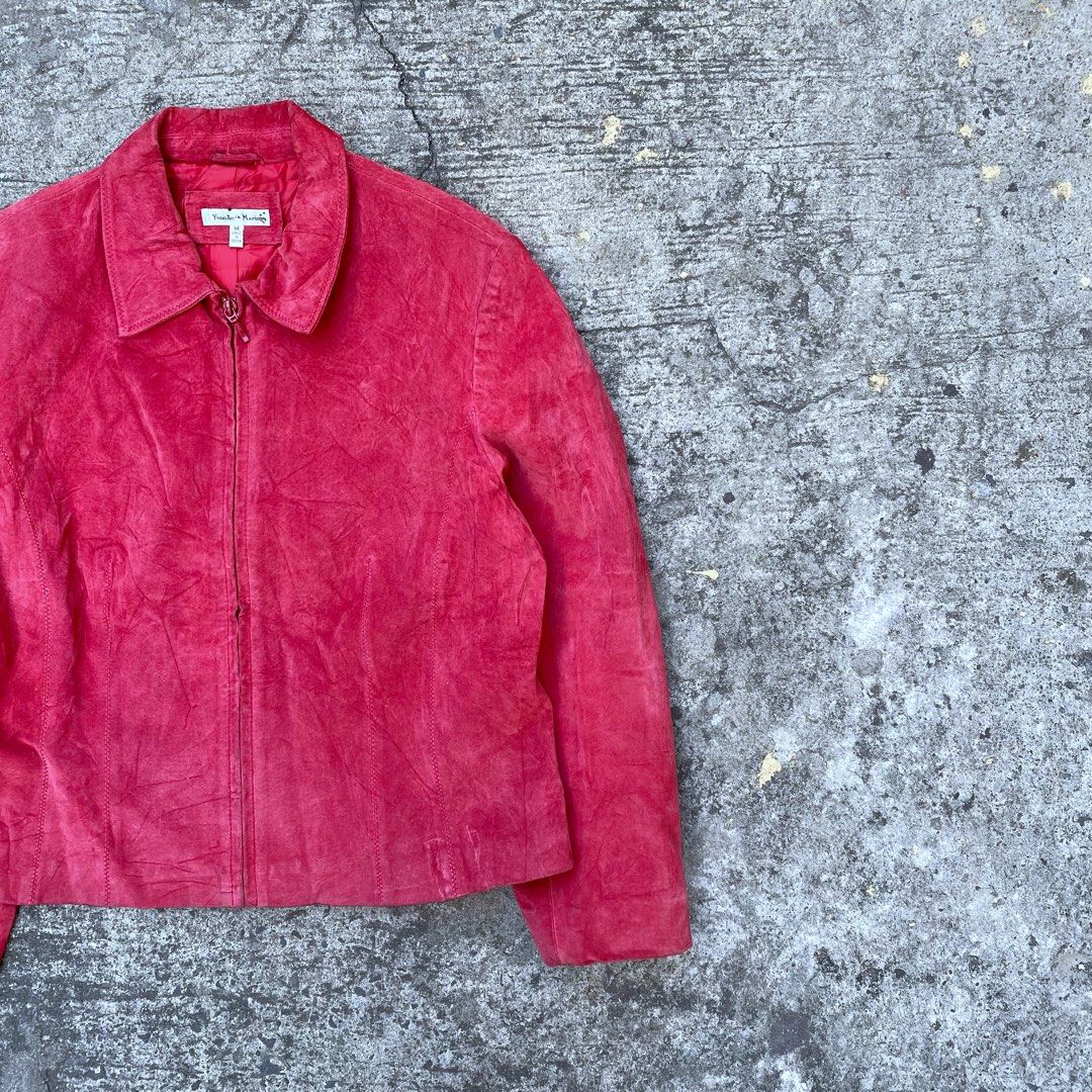 Vintage 90s Yvonne Marie Red Suede Leather Womens Jacket Women s Fashion Coats Jackets and Outerwear on Carousell