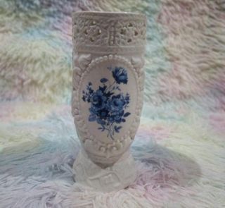 Vintage White Quilted Victorian Handpainted Blue Flower Footed Vase 7" inches - P399.00