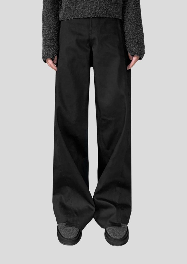 Vuja De Amalia Wide Leg Raw Denim In Jet Black, Men's Fashion